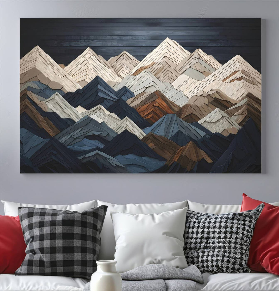 Wood Style Mountain Range Wall Art - Ready to Hang 3-Piece Set for Modern Rustic Decor, Abstract Wooden Design for Living Rooms, Bedrooms & Offices