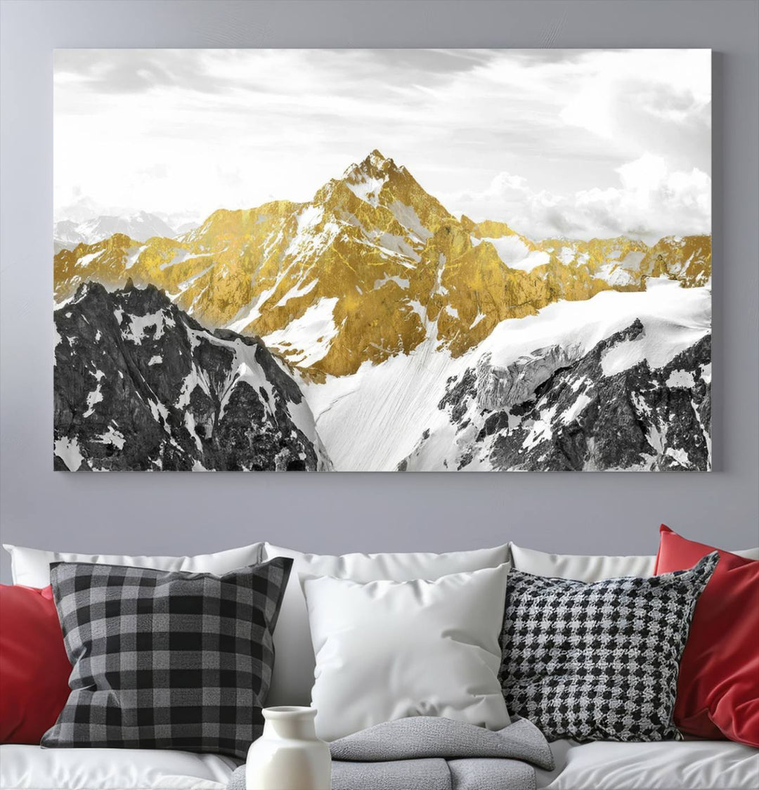 Gold Mountains Wall Art Print on Canvas, Nature Wall Art Print,