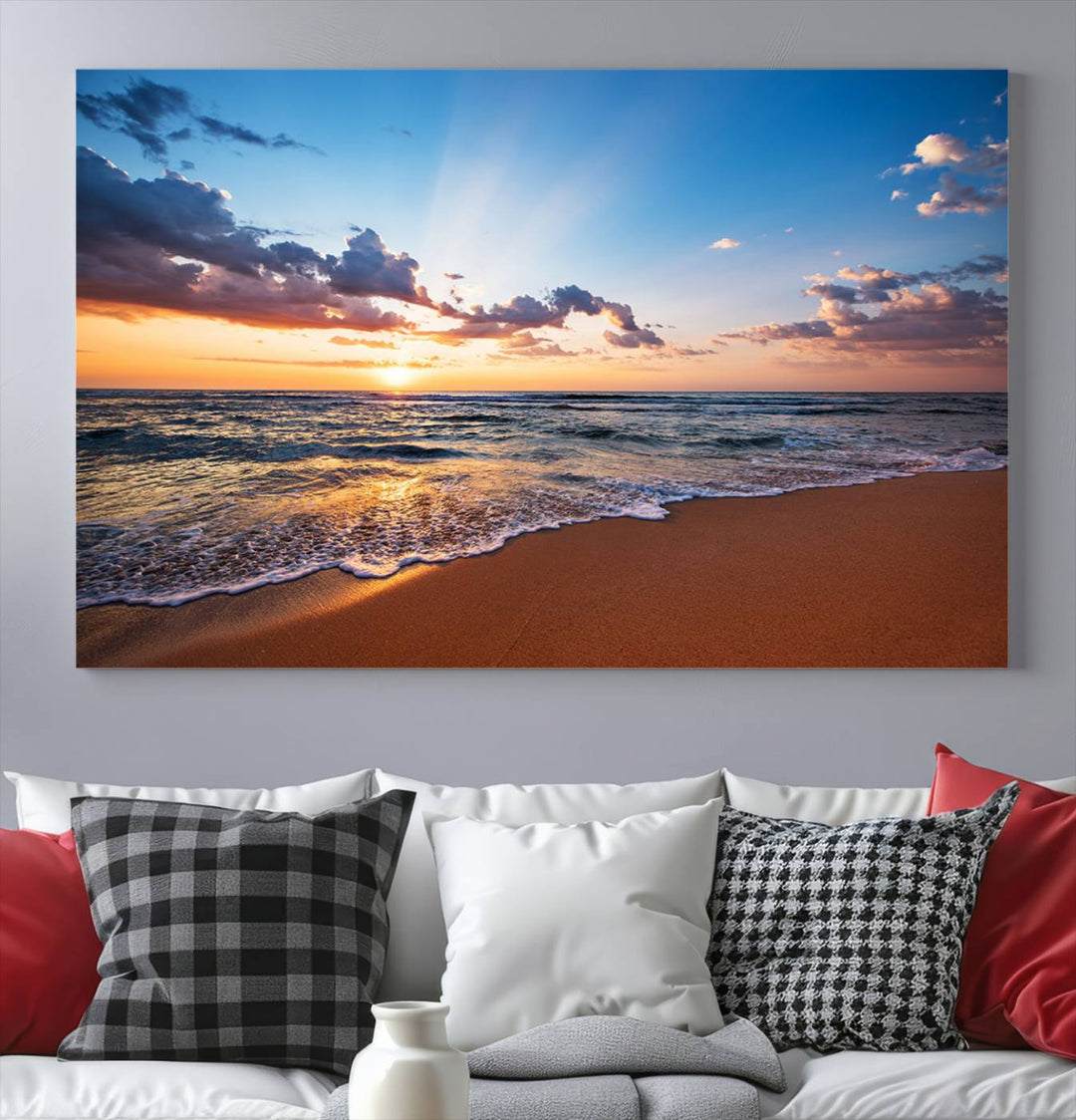 Golden Hour Beach Sunset Wall Art | Canvas Print | Ready to Hang | Coastal Wall Art for Living Room