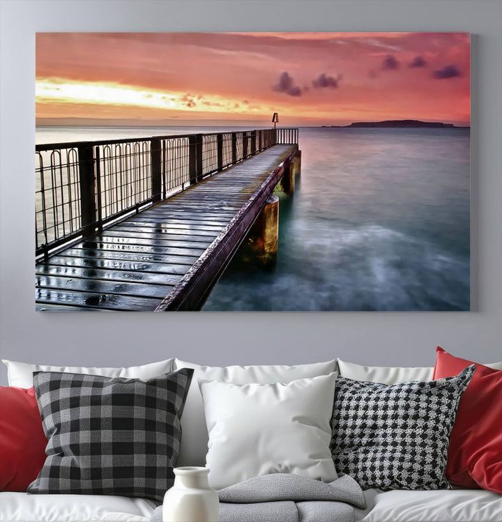 Serene Pier at Sunset Wall Art | Canvas Print | Ready to Hang | Coastal Decor for Living Room