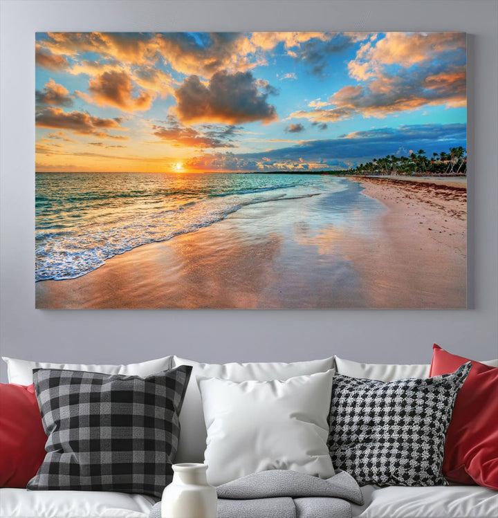 Serene Beach Sunset Wall Art | Coastal Ocean Canvas Print | Ready to Hang Tropical Decor for Home or Office