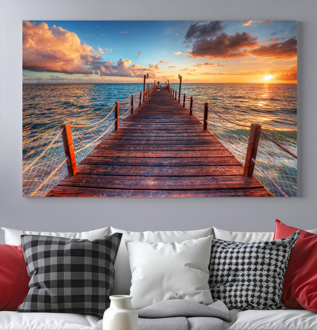 Vibrant Beach Sunset Wall Art | Coastal Ocean Canvas Print | Ready to Hang Tropical Decor for Living Room or Office