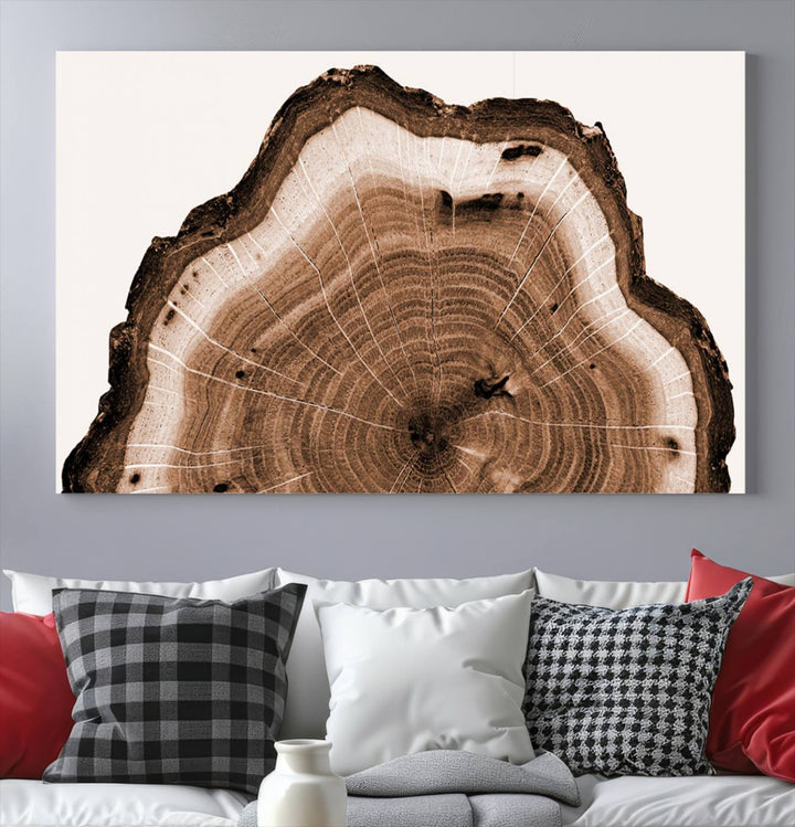 Rustic Wood Rings Wall Art | Nature-Inspired Tree Ring Canvas Print | Ready to Hang and Framed for Farmhouse Wall Decor