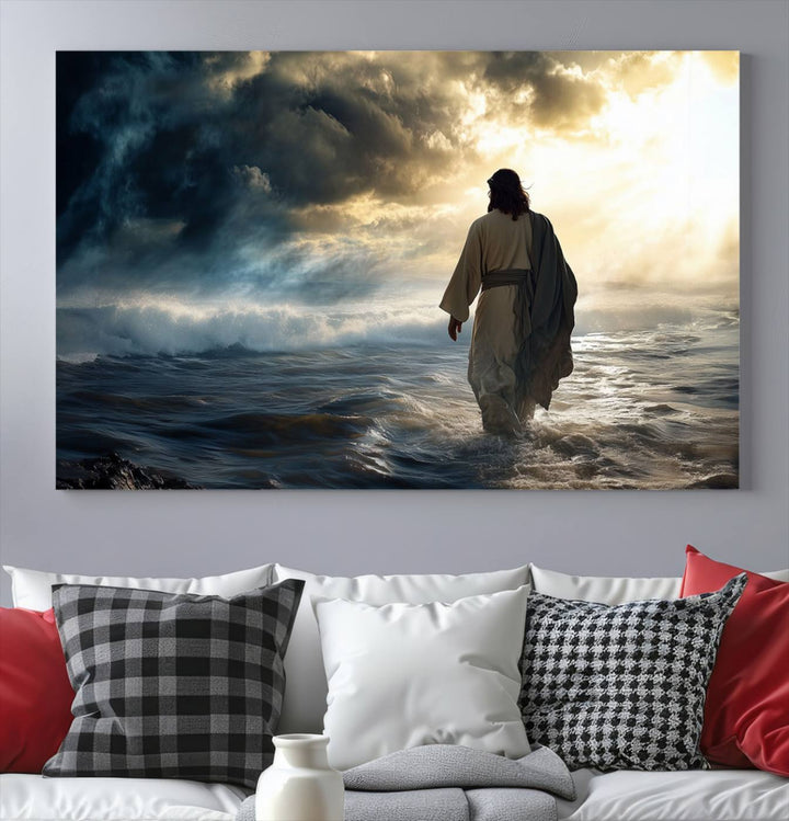 Jesus Walking on Water Wall Art | Canvas Print | Ready to Hang | Christian Home Decor | Spiritual Faith Wall Art | Inspirational Religious Wall Decor