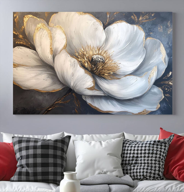 White Magnolia Flower Wall Art | Canvas Print | Abstract Floral Wall Decor | Elegant Bloom Artwork | Framed for Living Room or Bedroom