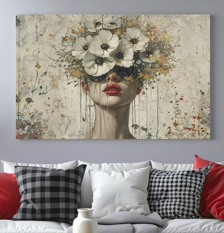 Abstract Floral Women Patel Wall Art Canvas Print