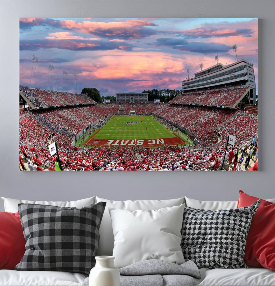 Carter-Finley Stadium Sunset Game Triple Canvas Wall Art - NC State Wolfpack Football Match