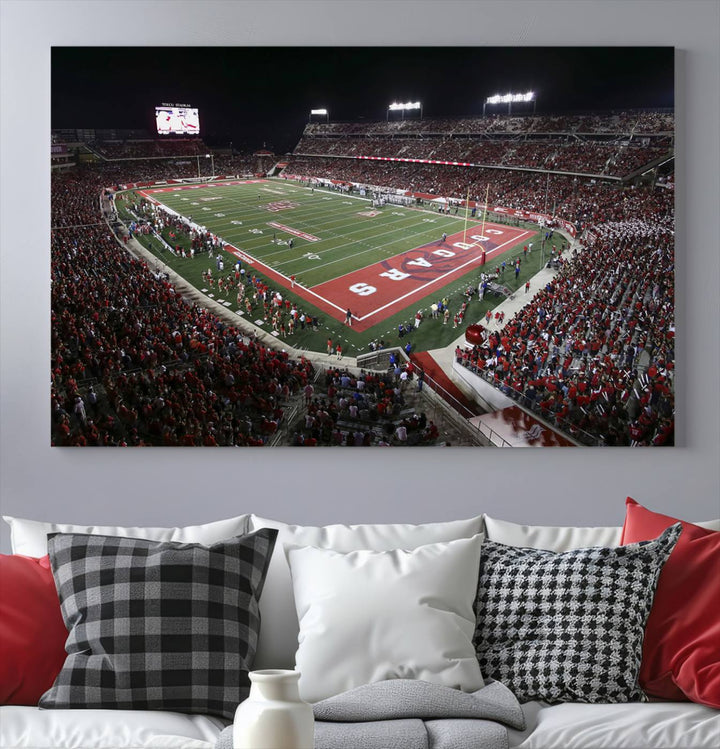 Houston Cougars Football Team Print - Houston TDECU Stadium Wall Art Canvas Print