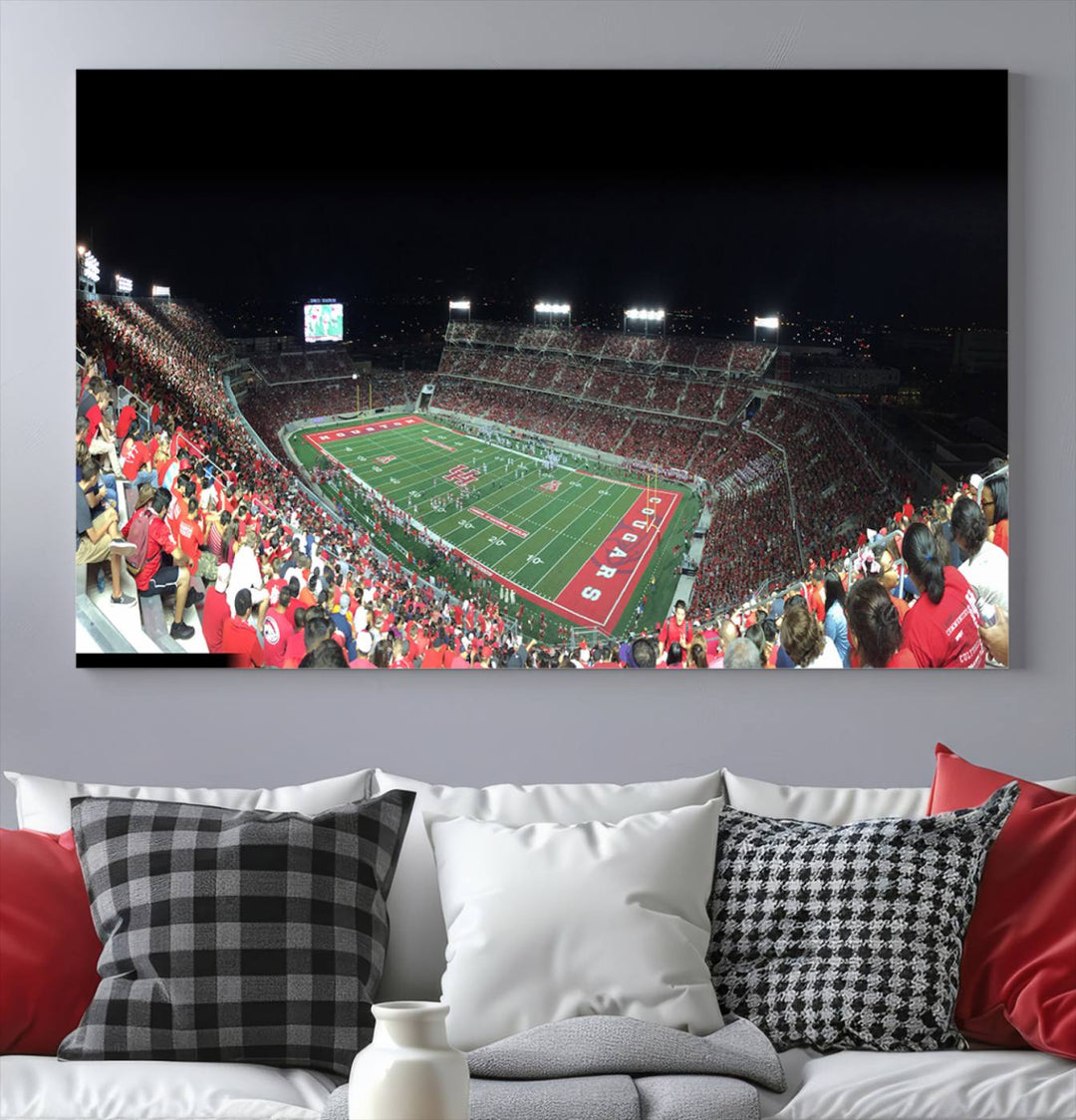 Houston Cougars Football Team Print - Houston TDECU Stadium Wall Art Canvas Print