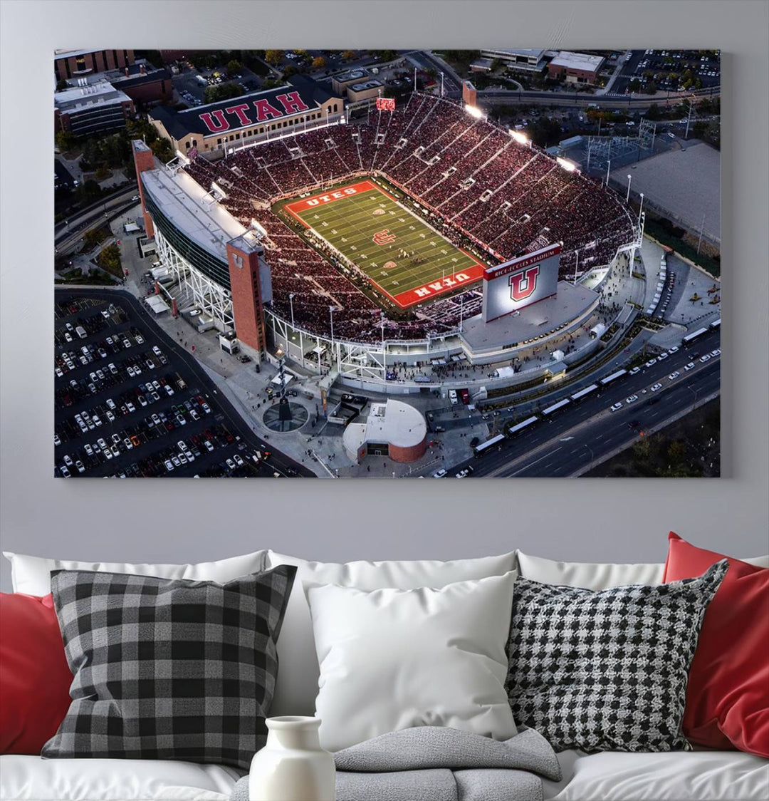 Utah Utes Football Team Print - Salt Lake City Rice-Eccles Stadium Wall Art Canvas Print