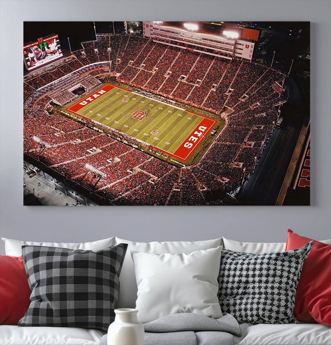 Utah Utes Football Team Print - Salt Lake City Rice-Eccles Stadium Wall Art Canvas Print