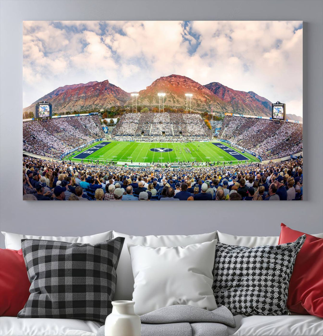 Brigham Young University Cougars Football Team Print - Provo LaVell Edwards Stadium Wall Art Canvas Print.