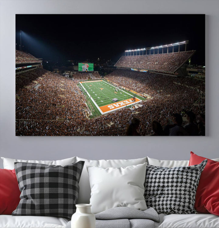 University of Texas Longhorns Football Team Print Austin Darrell K Royal Texas Memorial Stadium Wall Art Canvas Print