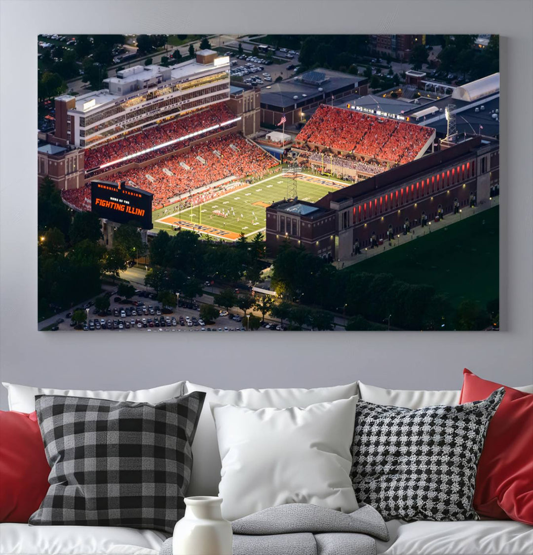 University of Illinois Fighting Illini Football Team Print - Champaign Illinois Memorial Stadium Wall Art Canvas Print