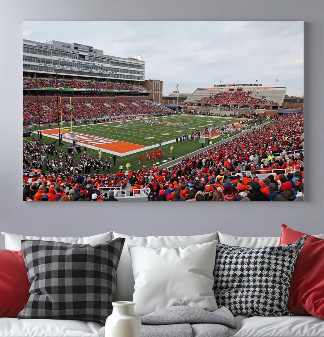 University of Illinois Fighting Illini Football Team Print - Champaign Illinois Memorial Stadium Wall Art Canvas Print