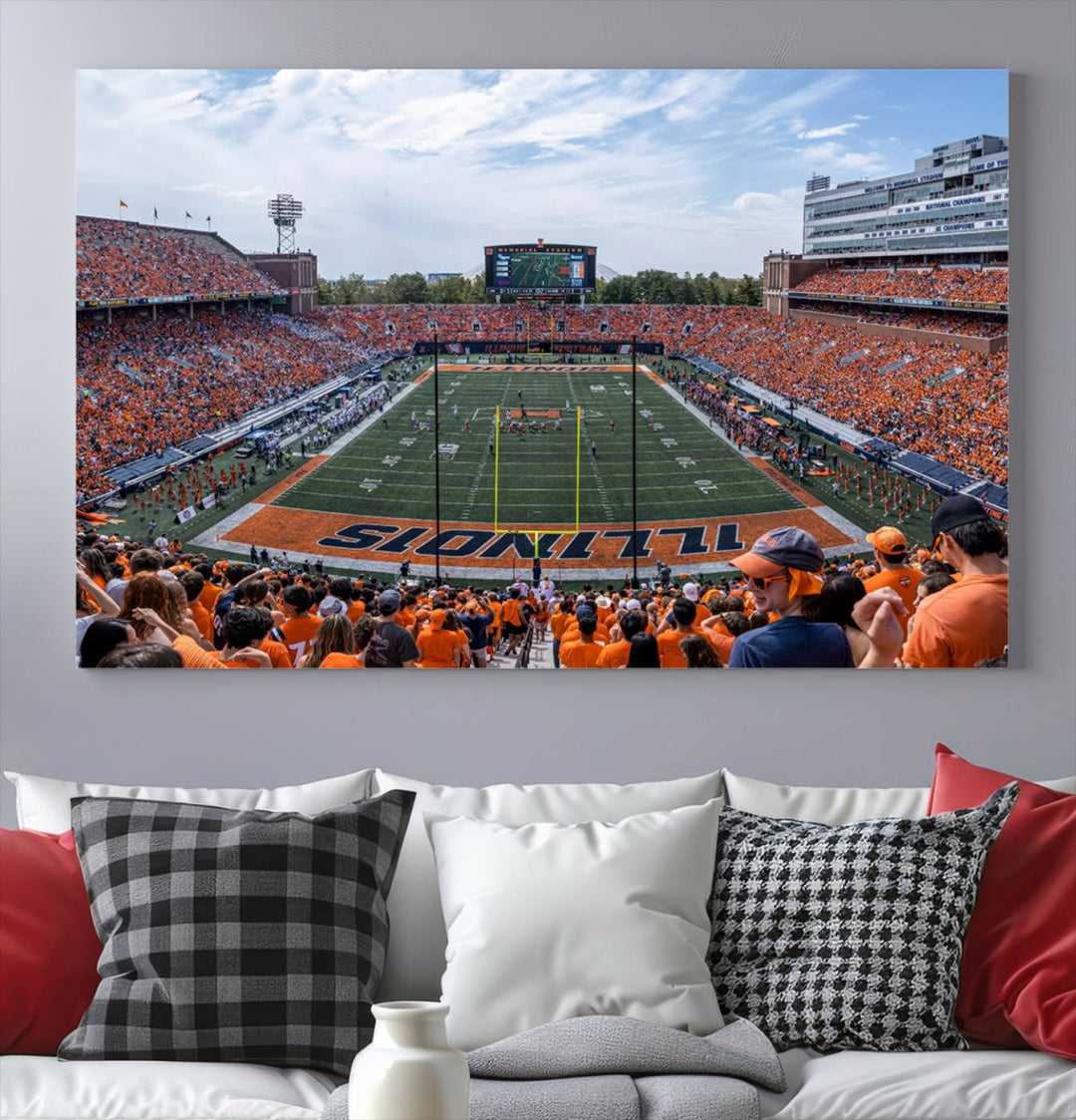 University of Illinois Fighting Illini Football Team Print - Champaign Illinois Memorial Stadium Wall Art Canvas Print