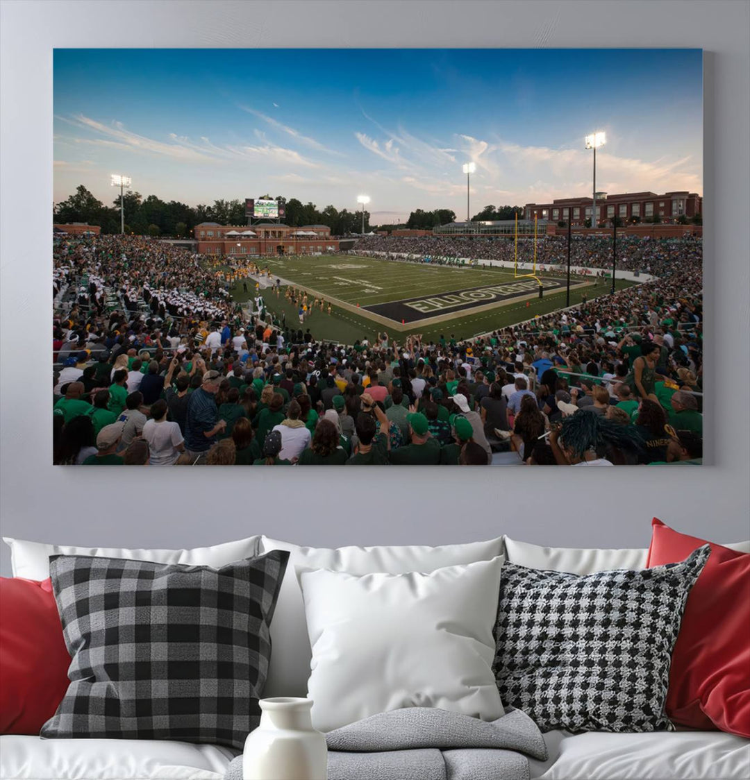 University of Charlotte 49ers Football Team Print - Charlotte Jerry Richardson Stadium Wall Art Canvas Print