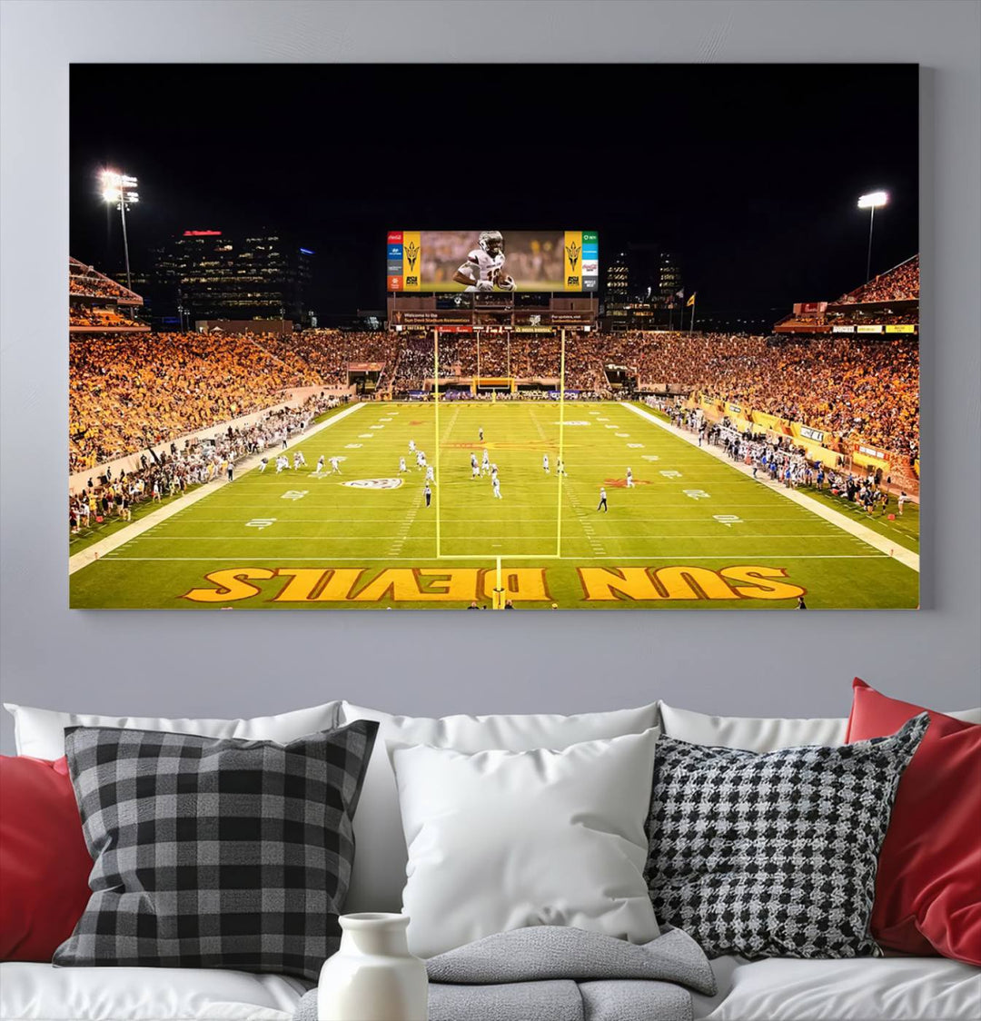 ASU Sun Devils Football Team Print - Phoenix Mountain America Stadium Wall Art Canvas Print