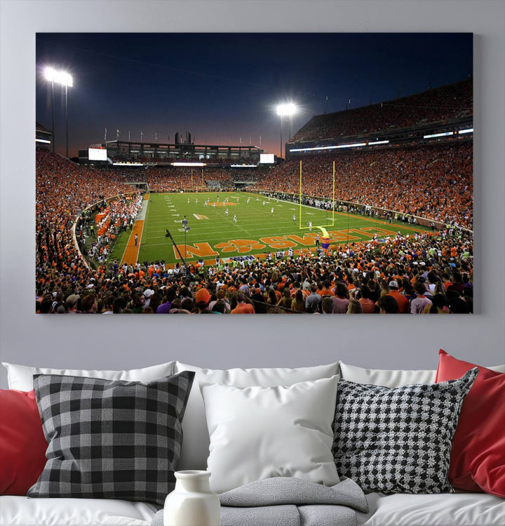 Clemson University Tigers Football Team Print - Clemson Memorial Stadium Wall Art Canvas Print