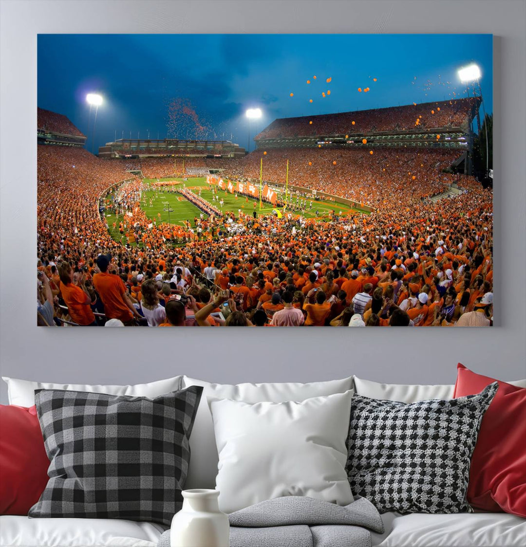 Clemson University Tigers Football Team Print - Clemson Memorial Stadium Wall Art Canvas Print