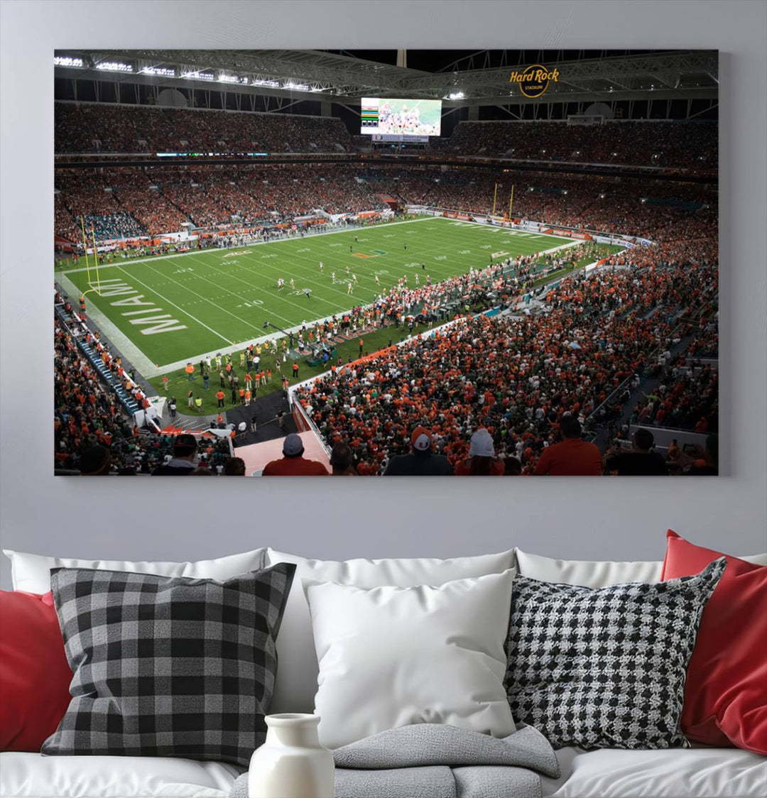 Miami Hurricanes Football Team Print - Miami Hard Rock Stadium Wall Art Canvas Print