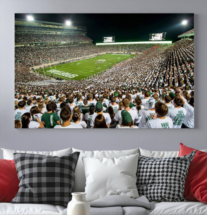 Michigan State Spartans Football Team Print - East Lansing Spartan Stadium Wall Art Canvas Print