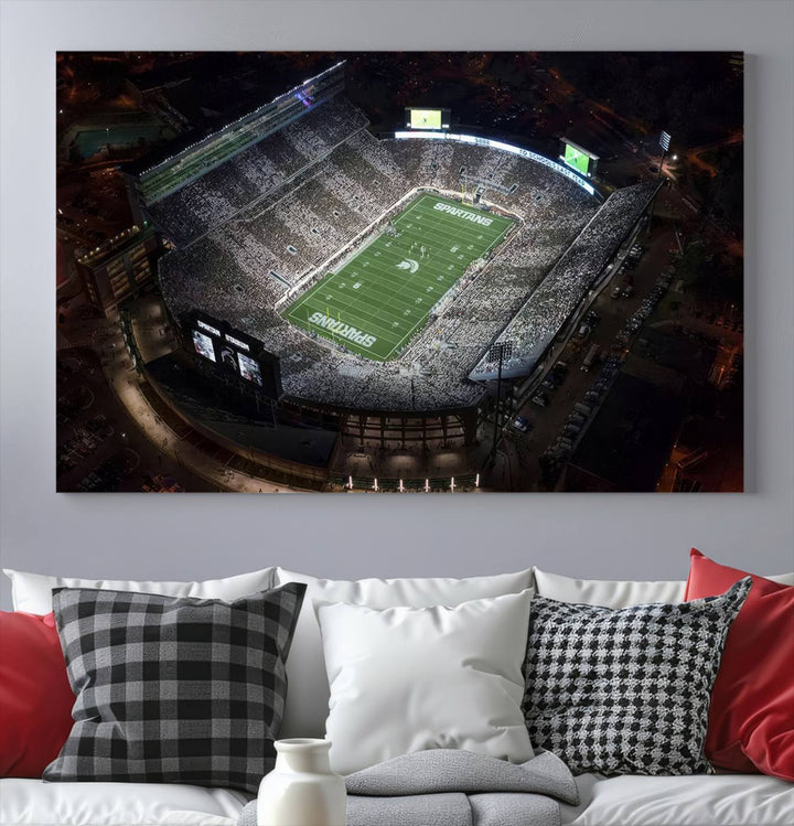 Michigan State Spartans Football Team Print - East Lansing Spartan Stadium Wall Art Canvas Print