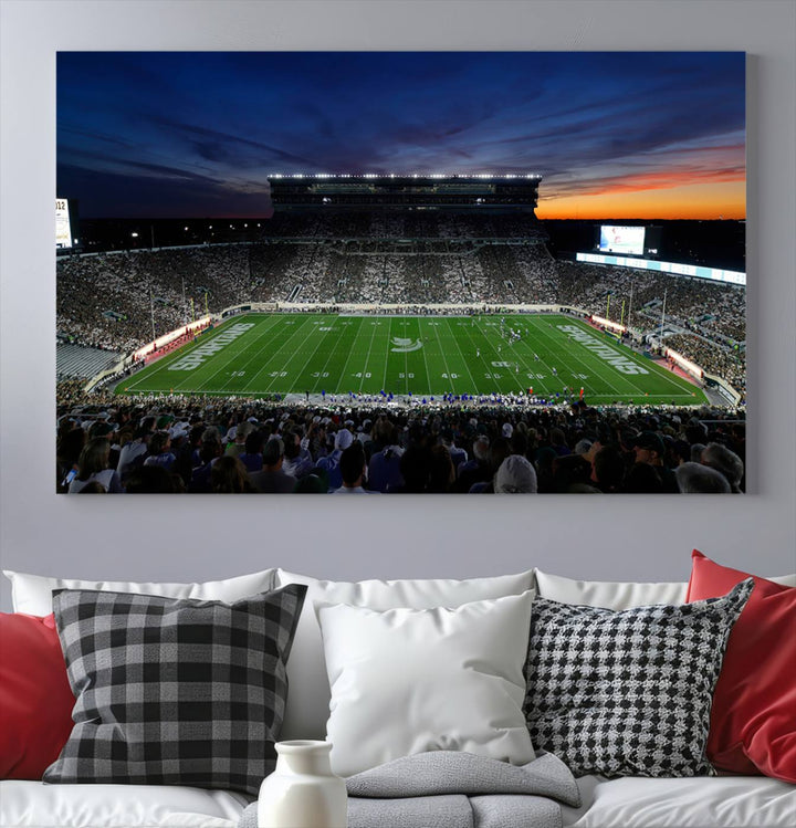 Michigan State Spartans Football Team Print - East Lansing Spartan Stadium Wall Art Canvas Print