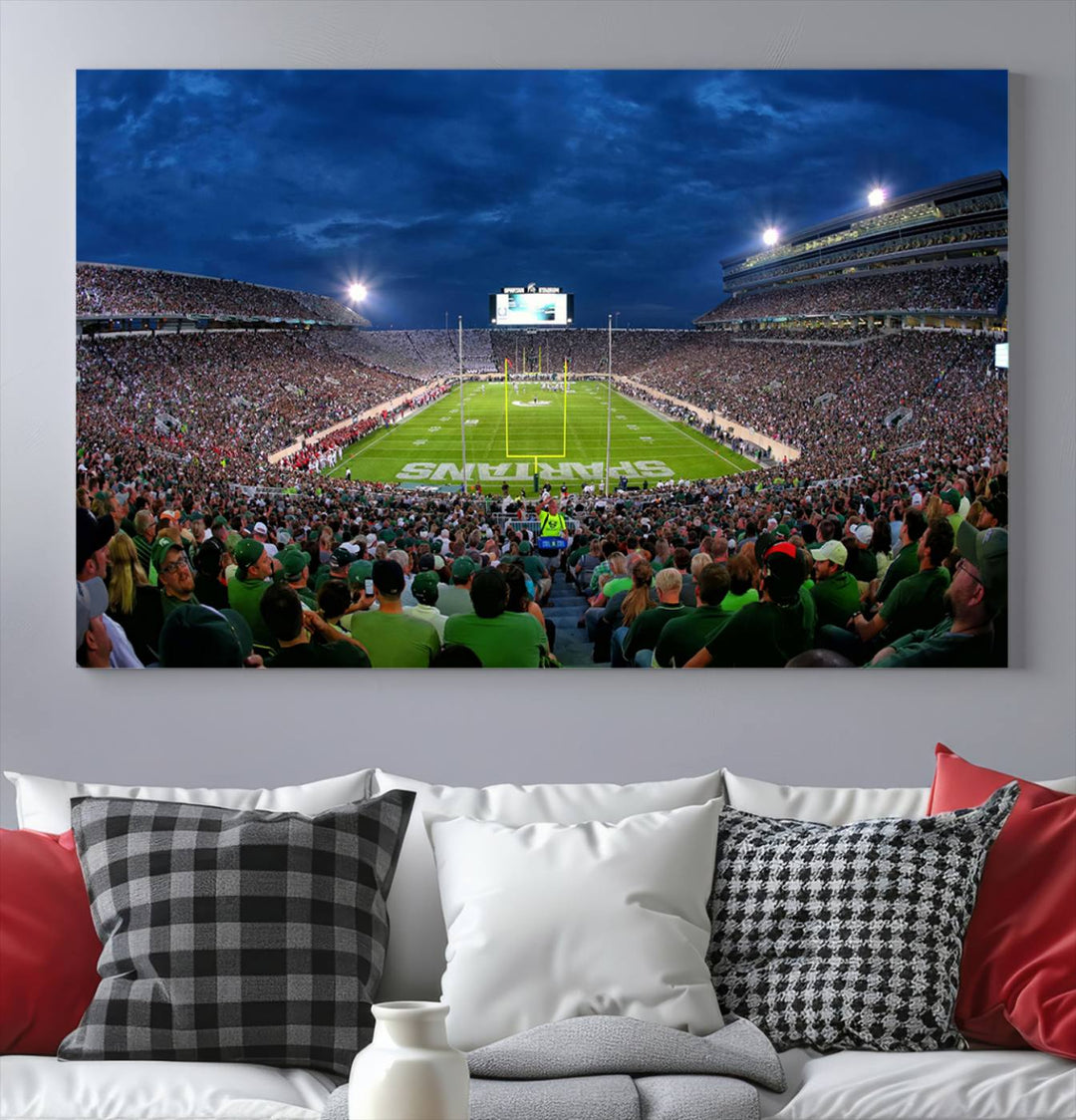 Michigan State Spartans Football Team Print - East Lansing Spartan Stadium Wall Art Canvas Print