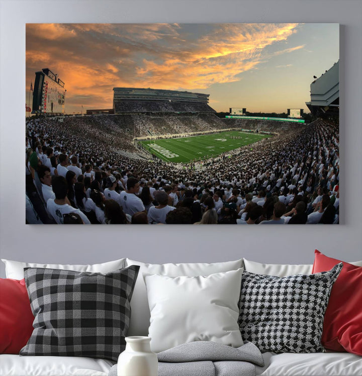 Michigan State Spartans Football Team Print - East Lansing Spartan Stadium Wall Art Canvas Print