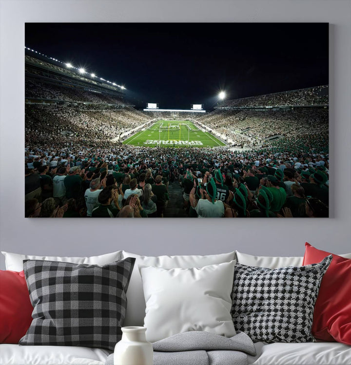 Michigan State Spartans Football Team Print - East Lansing Spartan Stadium Wall Art Canvas Print