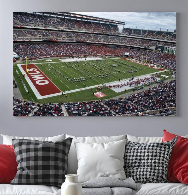 Aerial view wall art of Lincoln Financial Field during a Temple Owls game.