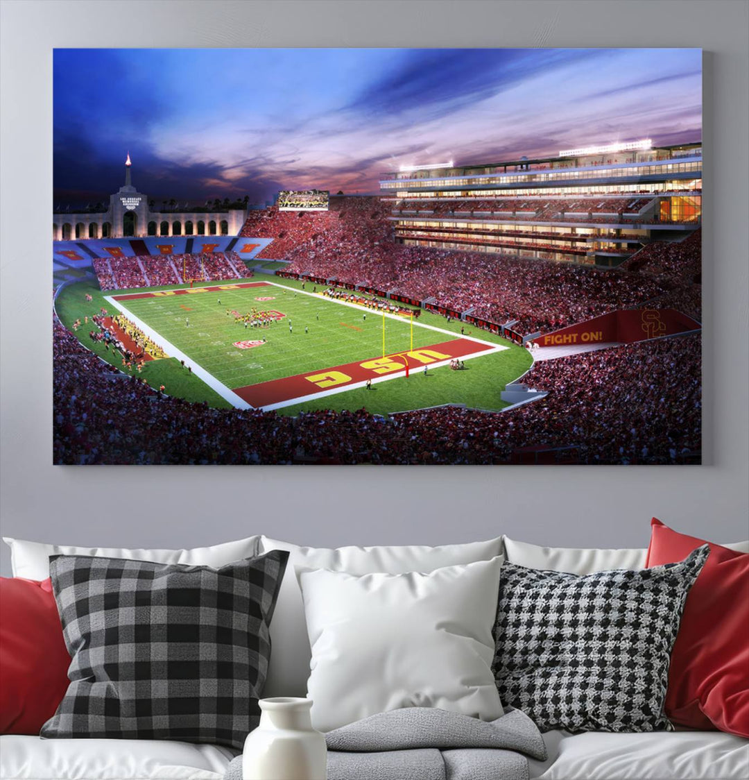 The University of Southern California USC Trojans Football Team Print - Los Angeles Memorial Coliseum Stadium Wall Art Canvas Print