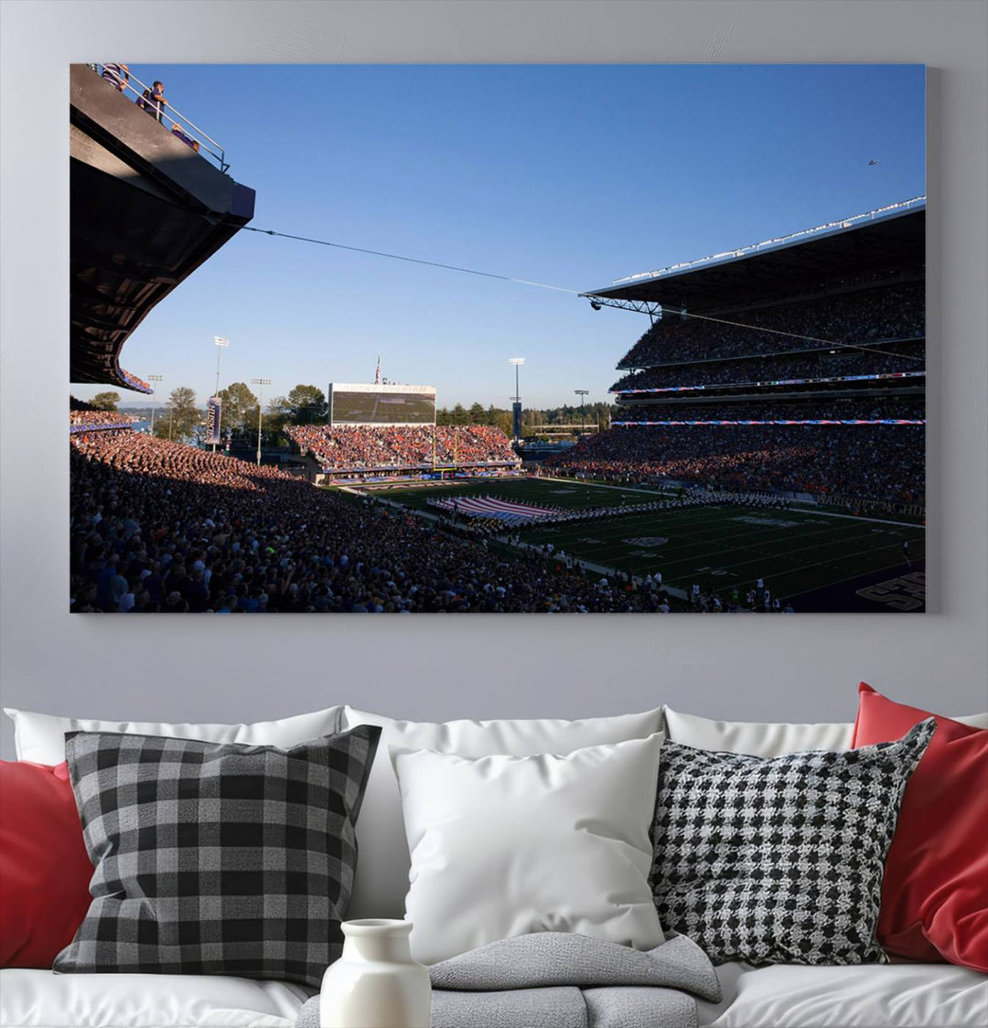 The University of Washington Huskies Football Team Print - Seattle Husky Stadium Wall Art Canvas Print