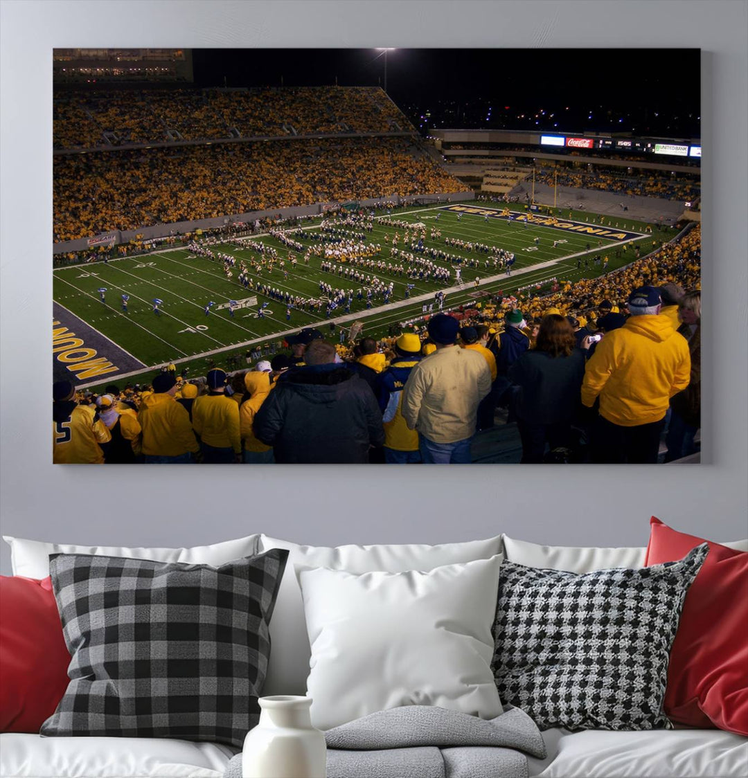 West Virginia Uni Mountaineers Football Canvas Wall Art Print.