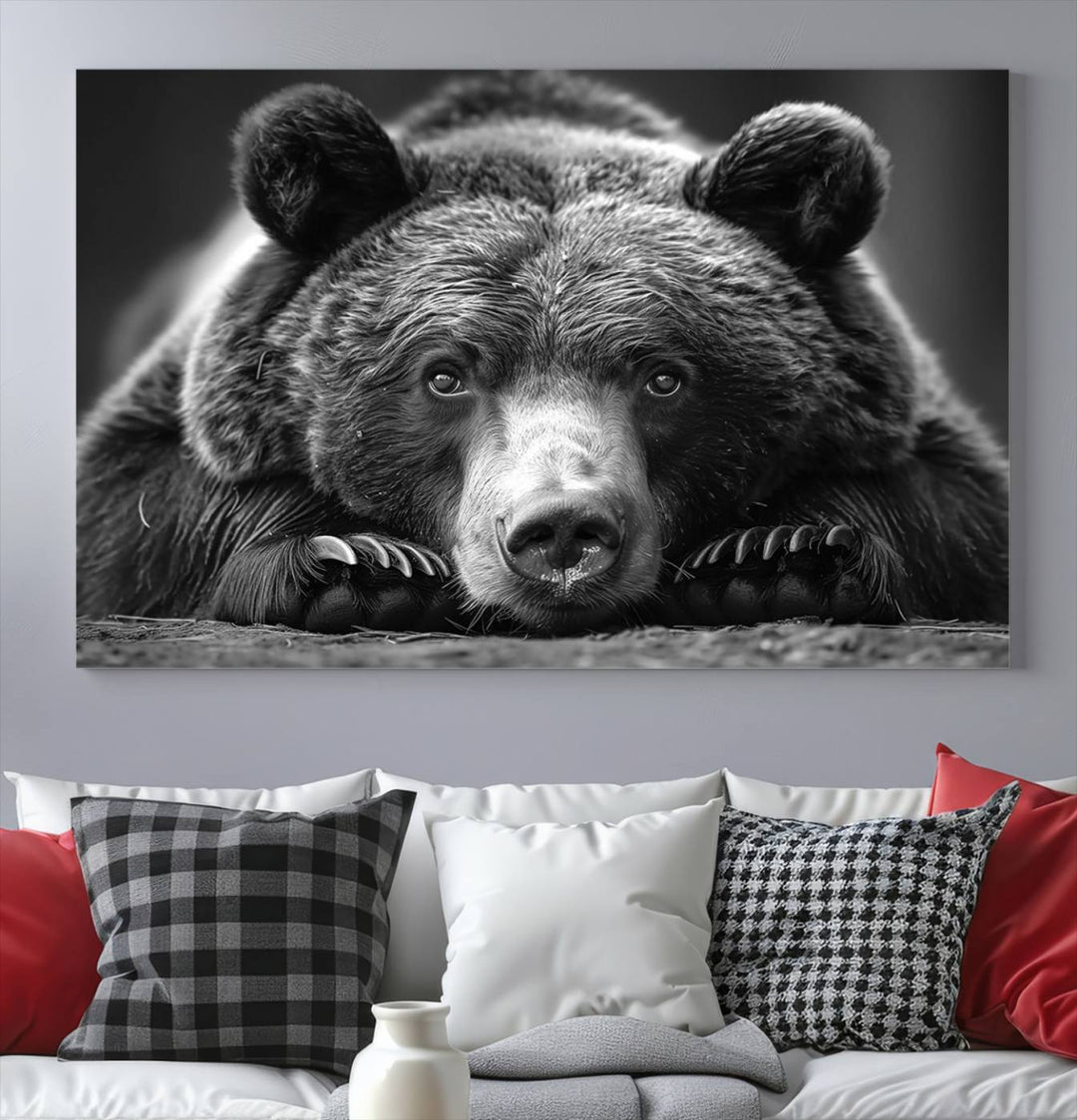 Resting Grizzly Bear Canvas Print | Ready to Hang Wall Art | Rustic Cabin & Farmhouse Decor | Wildlife Art