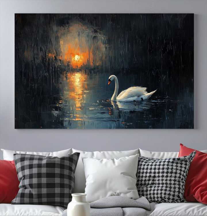 Abstract Swan on Water Wall Art Canvas Print - Elegant Nature Scene for Modern Home Decor