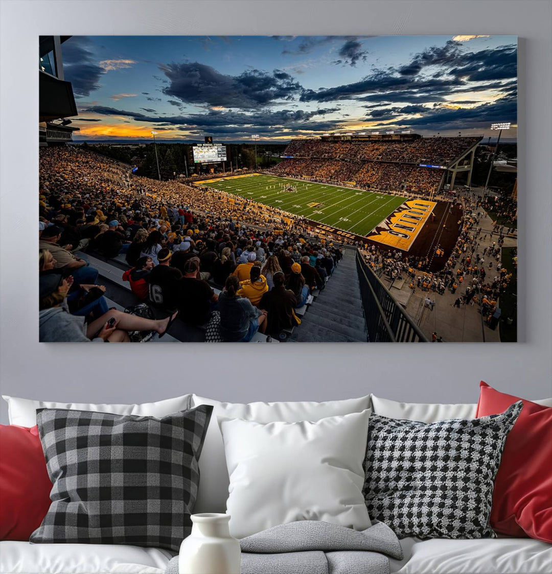 Cowboy Football War Memorial Stadium Wall Art | Ready to Hang Canvas Print of College Football Stadium at Sunset | Perfect for Sports Fans and Football Enthusiasts