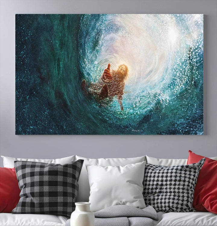 Powerful Jesus Canvas Print - Hand of Salvation, Inspirational Wall Art - Framed, Ready to Hang for Home or Religious Spaces