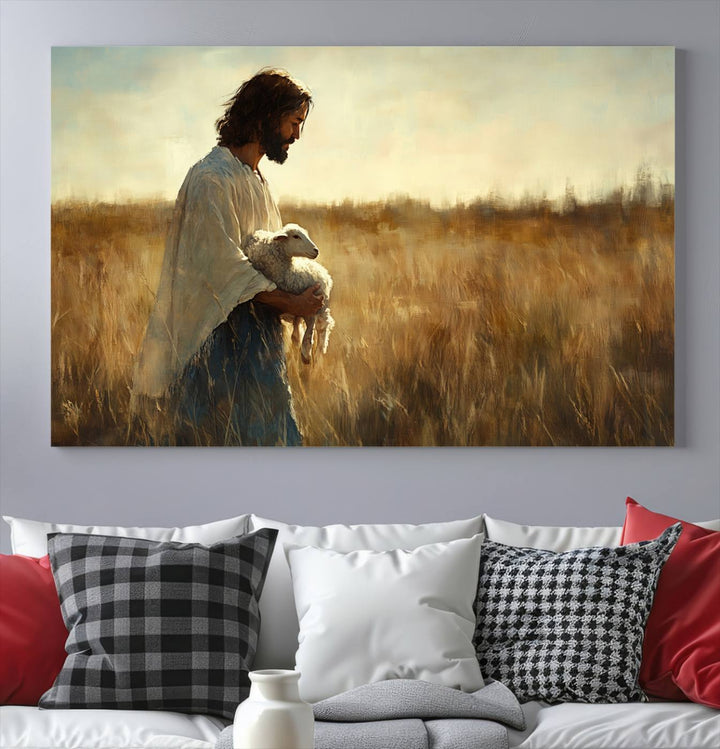 Jesus the Good Shepherd Wall Art Canvas Print - Inspirational Christian Religious Print for Prayer Room Decor