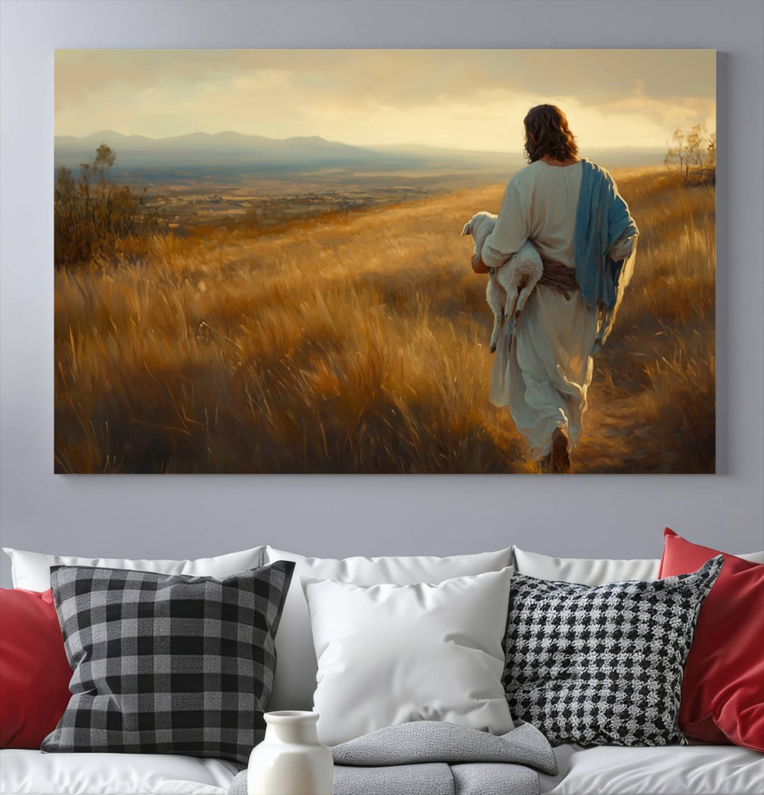 Jesus the Good Shepherd Wall Art Canvas Print - Inspirational Christian Religious Print for Prayer Room Decor