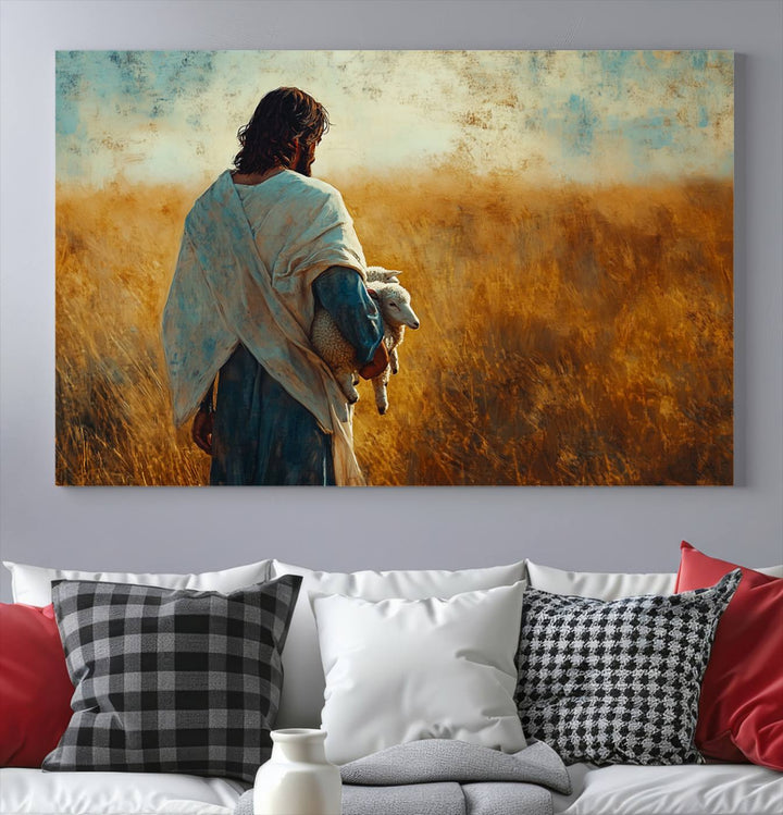 Jesus the Good Shepherd Wall Art Canvas Print - Inspirational Christian Religious Print for Prayer Room Decor