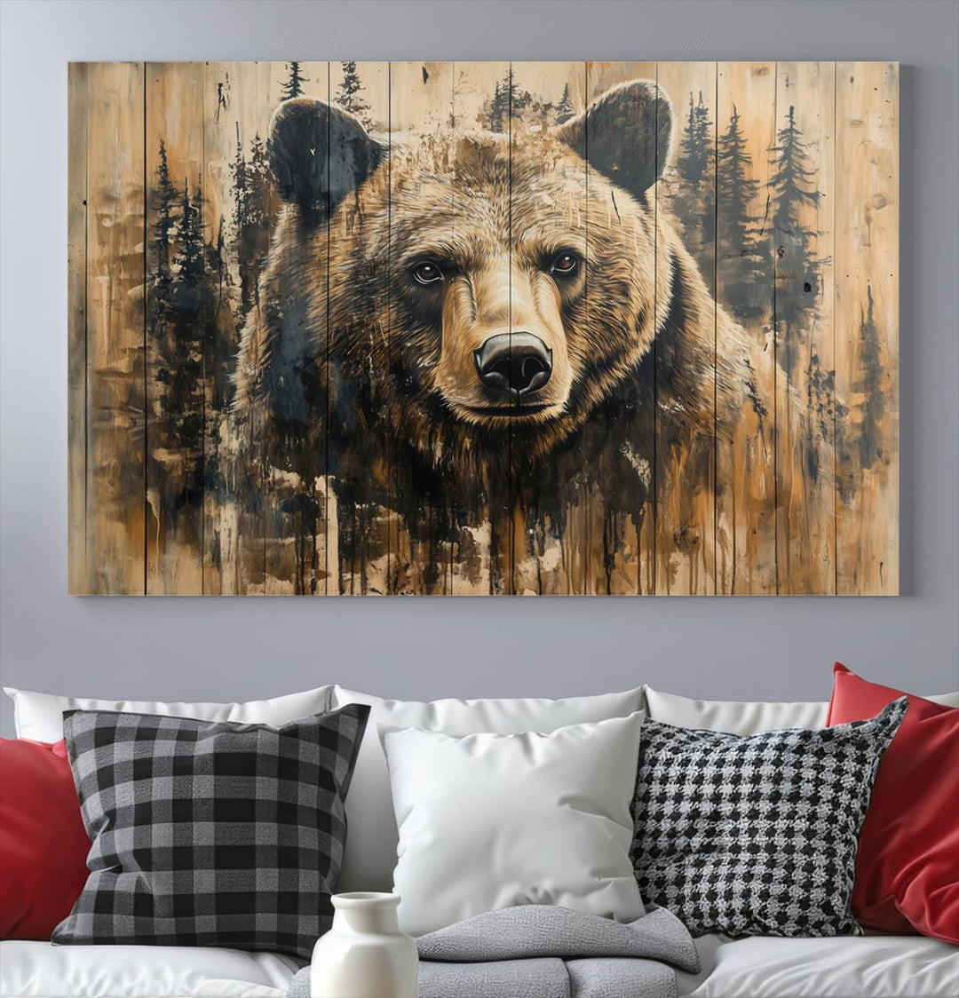 Rustic Bear Wall Art Canvas Print | Framed & Ready to Hang | Rustic Animal Artwork for Living Room, Office, Cabin, or Nature-Inspired Décor