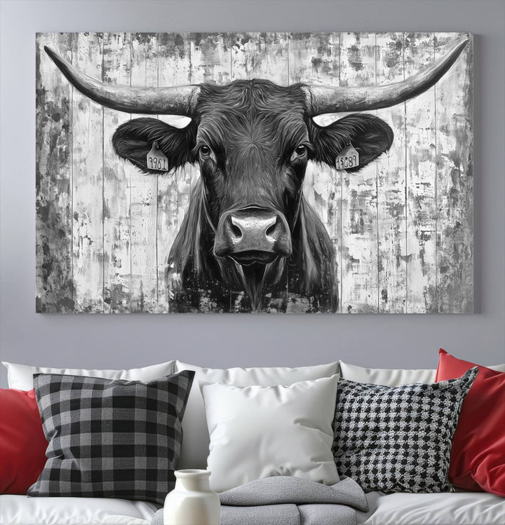 Abstract Longhorn Bull Wall Art Canvas Print - Rustic Texas Western Cow Artwork