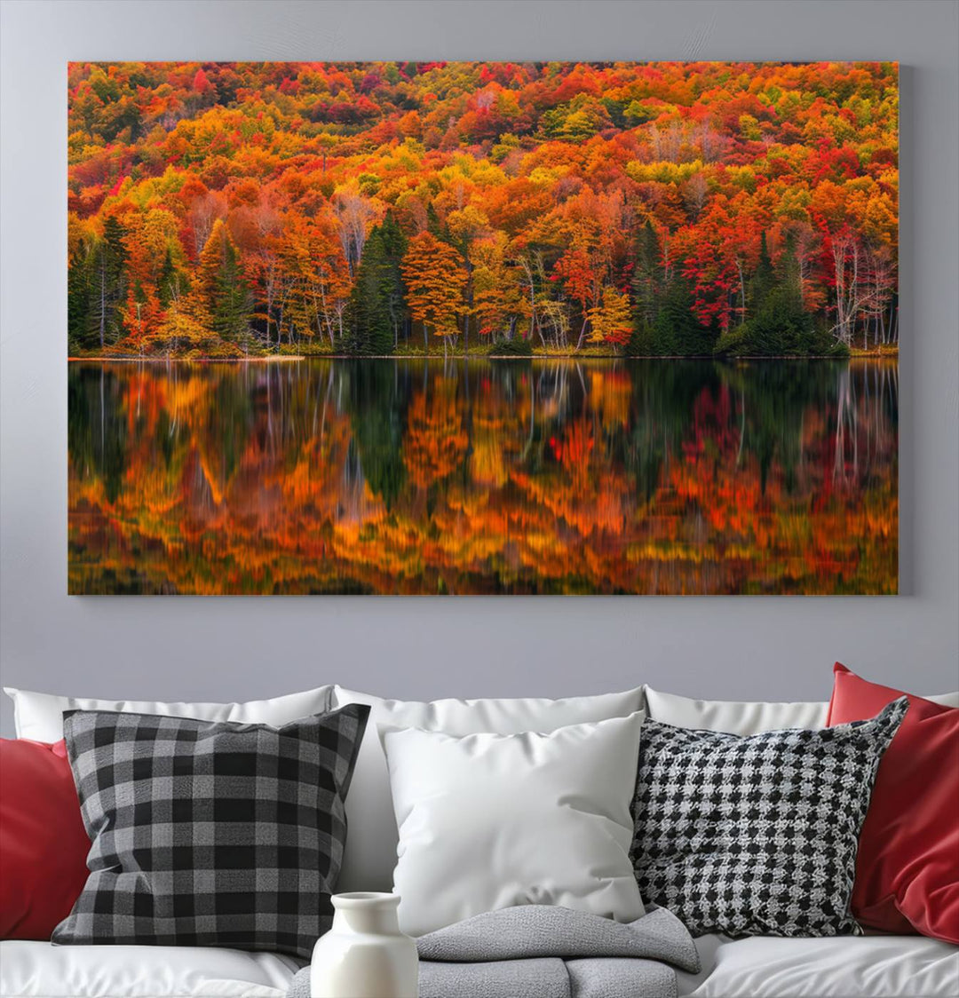 Autumn Reflection Canvas Print, Stunning Fall Foliage Wall Art, Serene Lake Landscape, Perfect Seasonal Decor Print