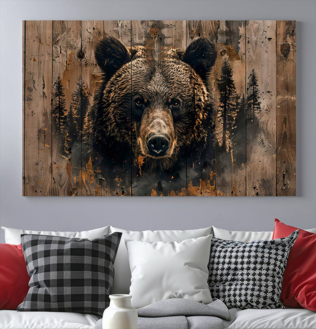 Rustic Bear Wall Art | Triptych Canvas Print | Rustic Cabin Wall Decor | Forest-Inspired Animal Art | Perfect for Farmhouse or Woodland Print