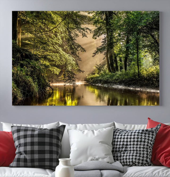 Forest River Landscape Wall Art | Ready to Hang Canvas Print | Perfect for Farmhouse Wall Decor, Cabin Wall Art, Nature-Inspired Home Décor