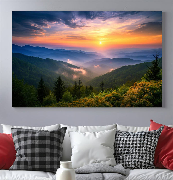 Majestic Mountain Sunrise Landscape Wall Art | Canvas Print Ready to Hang | Perfect for Farmhouse Wall Decor, Cabin Wall Art, Nature Lover’s Retreat