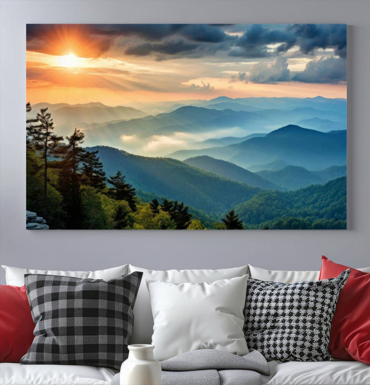 Sunrise Over Mountain Range Wall Art | Canvas Print Ready to Hang | Perfect for Farmhouse Wall Decor, Cabin Wall Art, Nature-Inspired Home