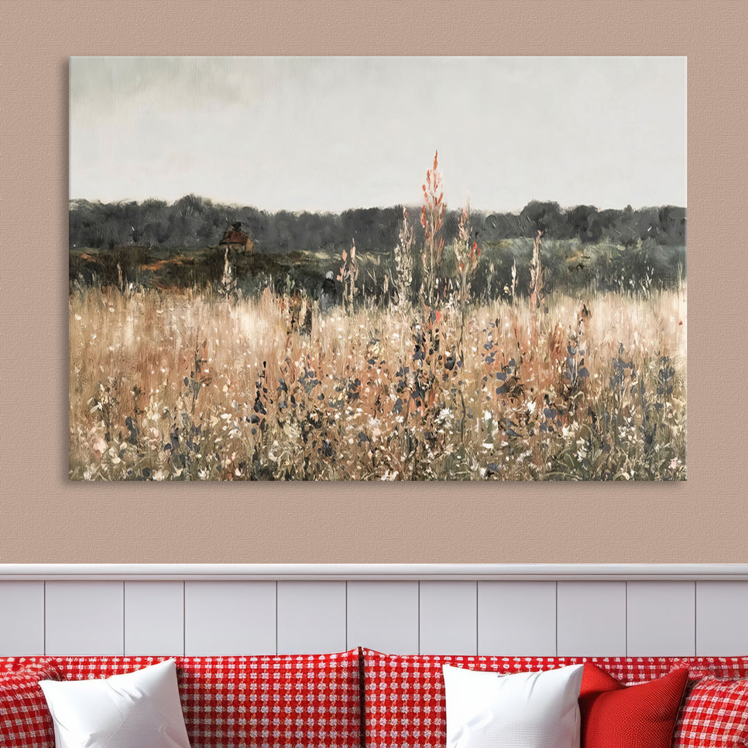 Abstract Field Wall Art Canvas Print, Landscape Wall Art Wildflower Field Country Home Decor